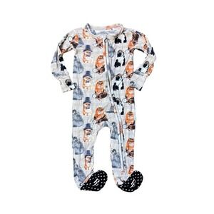 Posh Peanut Detective Cats Bamboo Viscose Footed Sleeper 6-9 Months Tan Plaid